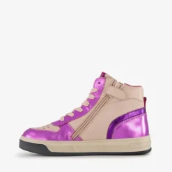 Groot Hoge leren meisjes sneakers paars beige Clearance