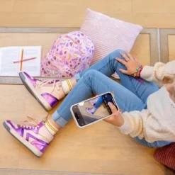 Blue Box Hoge meisjes sneakers met glitter paars Clearance