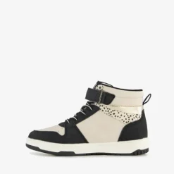 Blue Box Hoge meisjes sneakers met panterprint details zwart beige Outlet