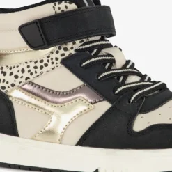 Blue Box Hoge meisjes sneakers met panterprint details zwart beige Outlet