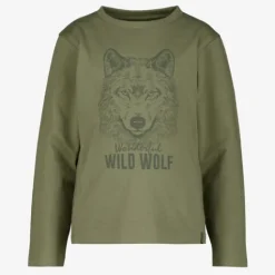 Unsigned Jongens shirt met lange mouwen en wolvenkop groen Outlet
