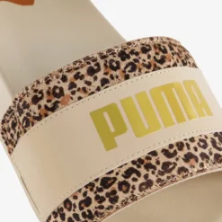Puma Leadcat 2.0 dames badslippers met panterprint details beige