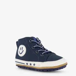 Groot Leren babyschoenen blauw met smiley Discount