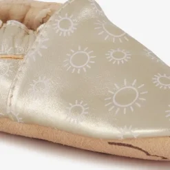 Groot Leren babyschoenen met zonnetjes goud Discount