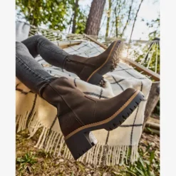 Output Leren dames boots met hak bruin Online