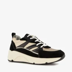 Hush Puppies Leren dames dad sneakers zwart beige Best