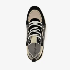 Hush Puppies Leren dames dad sneakers zwart beige Best