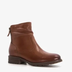 Hush Puppies Leren dames enkellaarsjes cognac Discount