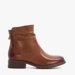 Hush Puppies Leren dames enkellaarsjes cognac Discount