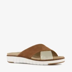 Hush Puppies Leren dames slippers bruin goud Outlet