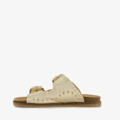 Harper Leren dames slippers met studs goud
