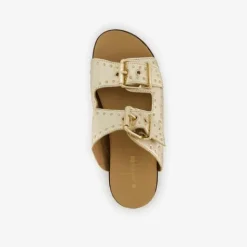 Harper Leren dames slippers met studs goud