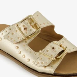 Harper Leren dames slippers met studs goud