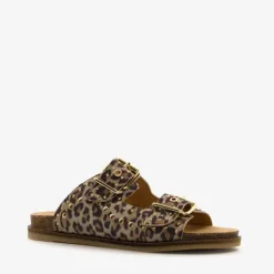 Harper Leren dames slippers met panterprint Online