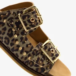 Harper Leren dames slippers met panterprint Online