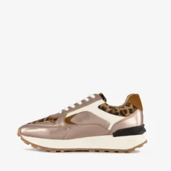 Harper Leren dames sneakers met panterprint goud New