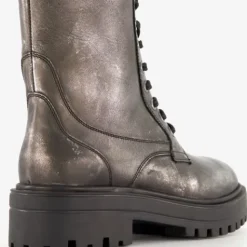 Harper Leren dames veterboots metallic zilver Best