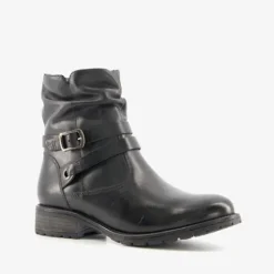 Hush Puppies Leren enkellaarsjes met gesp zwart Sale