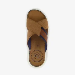 Bugatti Leren heren slippers cognac bruin