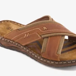Van Beers Leren heren slippers cognac bruin Discount