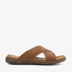 Van Beers Leren heren slippers cognac bruin Discount