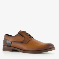 Van Beers Leren heren veterschoenen cognac