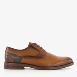 Van Beers Leren heren veterschoenen cognac