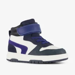 Stap Leren hoge jongens sneakers blauw wit
