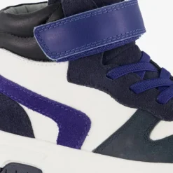 Stap Leren hoge jongens sneakers blauw wit
