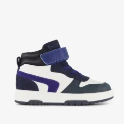 Stap Leren hoge jongens sneakers blauw wit