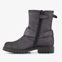 Stap Leren meisjes biker boots met glitters zwart Hot