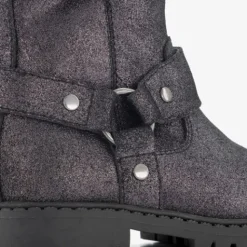Stap Leren meisjes biker boots met glitters zwart Hot