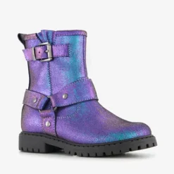 Stap Leren meisjes biker boots met glitters paars Clearance