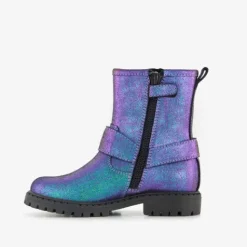 Stap Leren meisjes biker boots met glitters paars Clearance