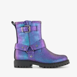 Stap Leren meisjes biker boots met glitters paars Clearance