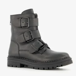 Groot Leren meisjes biker boots zwart Sale