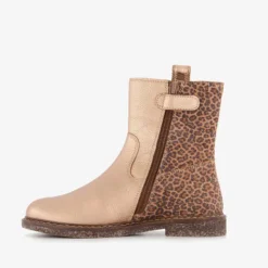 Groot Leren meisjes enkellaarsjes met panterprint details goud Best