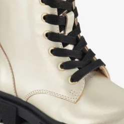 Stap Leren meisjes veterboots goud zwart Clearance