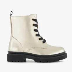 Stap Leren meisjes veterboots goud zwart Clearance