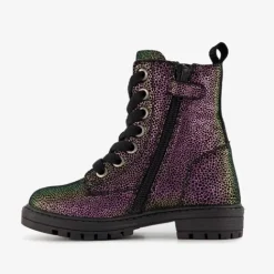 Braqeez Leren meisjes veterboots multicolor