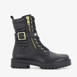 Braqeez Leren meisjes veterboots zwart Discount
