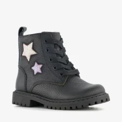 Stap Leren meisjes veterboots met sterren zwart Discount