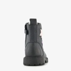 Stap Leren meisjes veterboots met sterren zwart Discount