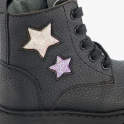 Stap Leren meisjes veterboots met sterren zwart Discount