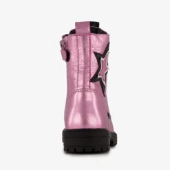 Braqeez Leren meisjes veterboots paars met ster New
