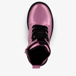 Braqeez Leren meisjes veterboots paars met ster New