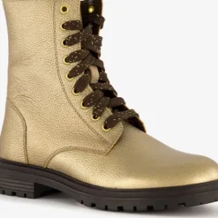 Groot Leren meisjes veterboots metallic goud Hot