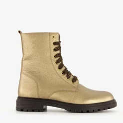 Groot Leren meisjes veterboots metallic goud Hot