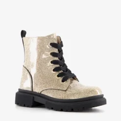 TwoDay Leren meisjes veterboots goud glitters Sale