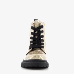 TwoDay Leren meisjes veterboots goud glitters Sale